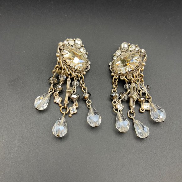 Vintage Art Deco Style Hollywood Glam Crystal Bead Dangle Drop Earrings - Picture 6 of 10